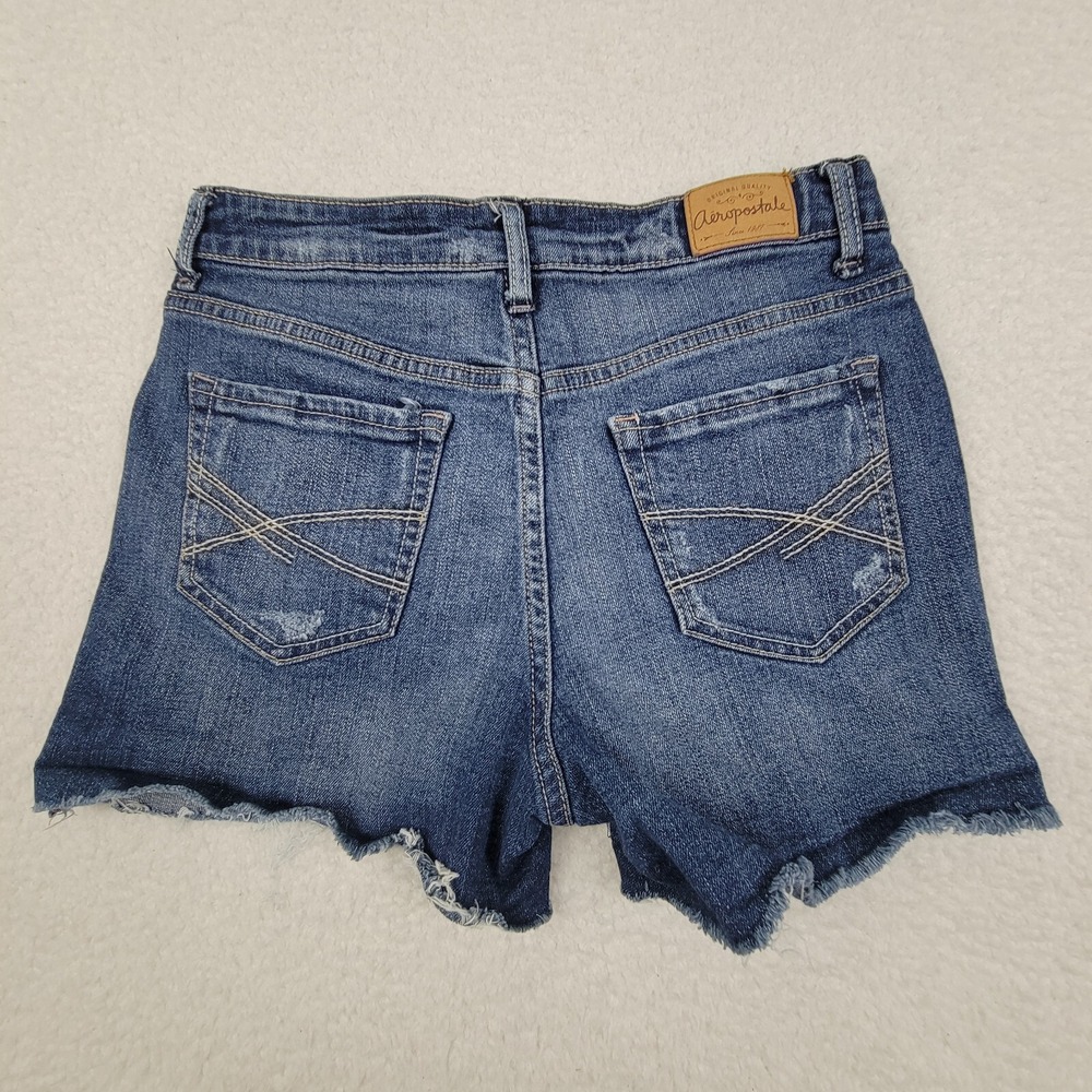 Aeropostale High Rise Shorty Distressed Denim Cutoff Shorts Womens 0 Blue Denim - Picture 8 of 9